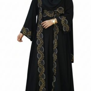 Nurjahan Abaya বোরকা / হিজাব Hijab আভিজাত্যপূর্ণ ব্ল্যাক লতা ডিজাইন এমব্রয়ডারি বোরকা - Shikorbazar