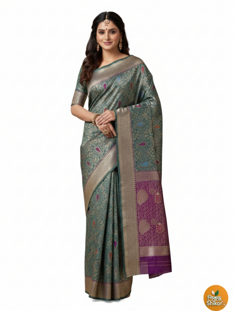 TanaBana Benaroshi katan saree তানাবানা কাতান শাড়ি – সাথে ম্যাচিং ব্লাউজ পিস - Image 2