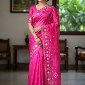 Half Silk Jamdani Print Saree স্টাইলিশ হাফ সিল্ক জামদানি প্রিন্ট শাড়ি – আরাম ও আভিজাত্যের সমন্বয়