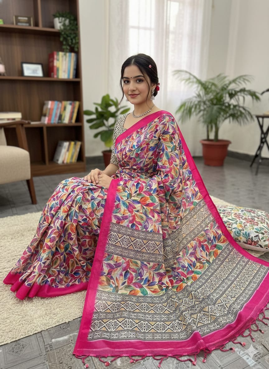 Chanderi silk sharee with blause pcs আভিজাত্যে ঘেরা প্রিমিয়াম চান্দেরি সিল্ক শাড়ি – সাথে ম্যাচিং ব্লাউজ পিস - Image 4