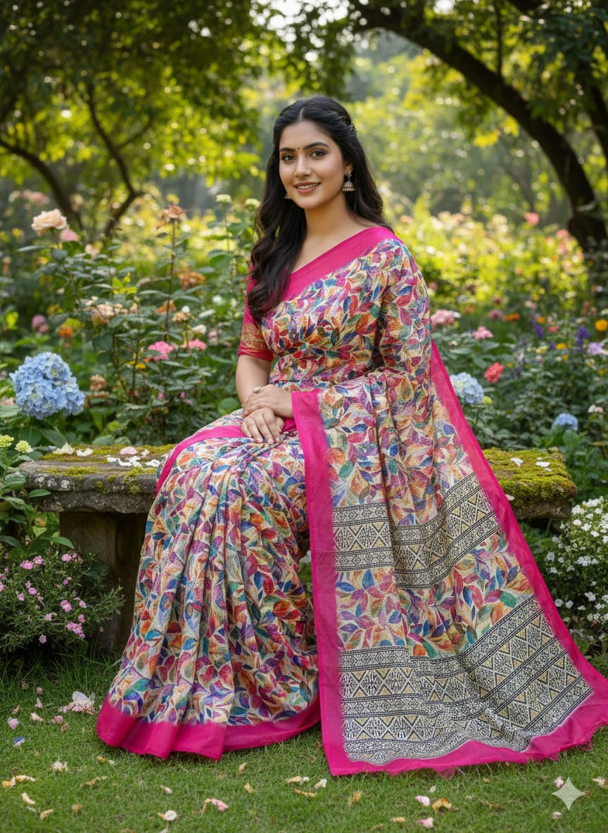 Chanderi silk sharee with blause pcs আভিজাত্যে ঘেরা প্রিমিয়াম চান্দেরি সিল্ক শাড়ি – সাথে ম্যাচিং ব্লাউজ পিস