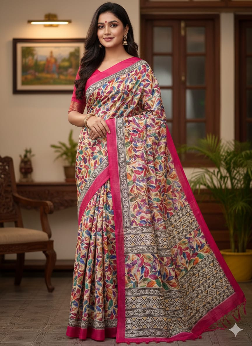Chanderi silk sharee with blause pcs আভিজাত্যে ঘেরা প্রিমিয়াম চান্দেরি সিল্ক শাড়ি – সাথে ম্যাচিং ব্লাউজ পিস - Image 3