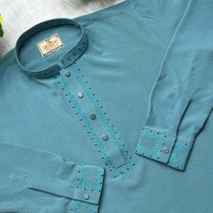 Jafran Panjabi (Teal Blue) বিলাসবহুল এমব্রয়ডারি জাফরান পাঞ্জাবি | প্রিমিয়াম কালেকশন - শিকড়বাজার