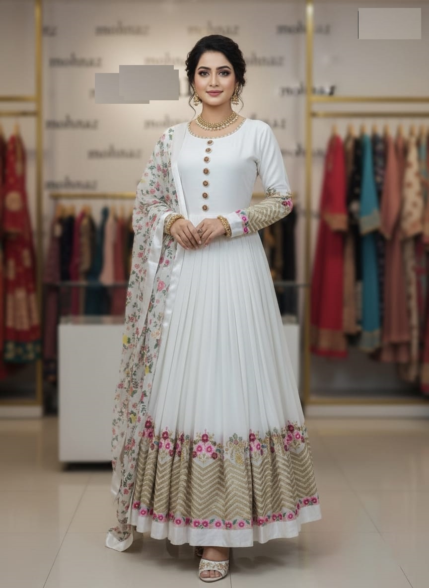 Jorjet Embroidery Party Dress প্রিমিয়াম জর্জেট এমব্রয়ডারি পার্টি ড্রেস - সেমি স্টিচড ও হাই-কোয়ালিটি ডিজাইন - Image 2