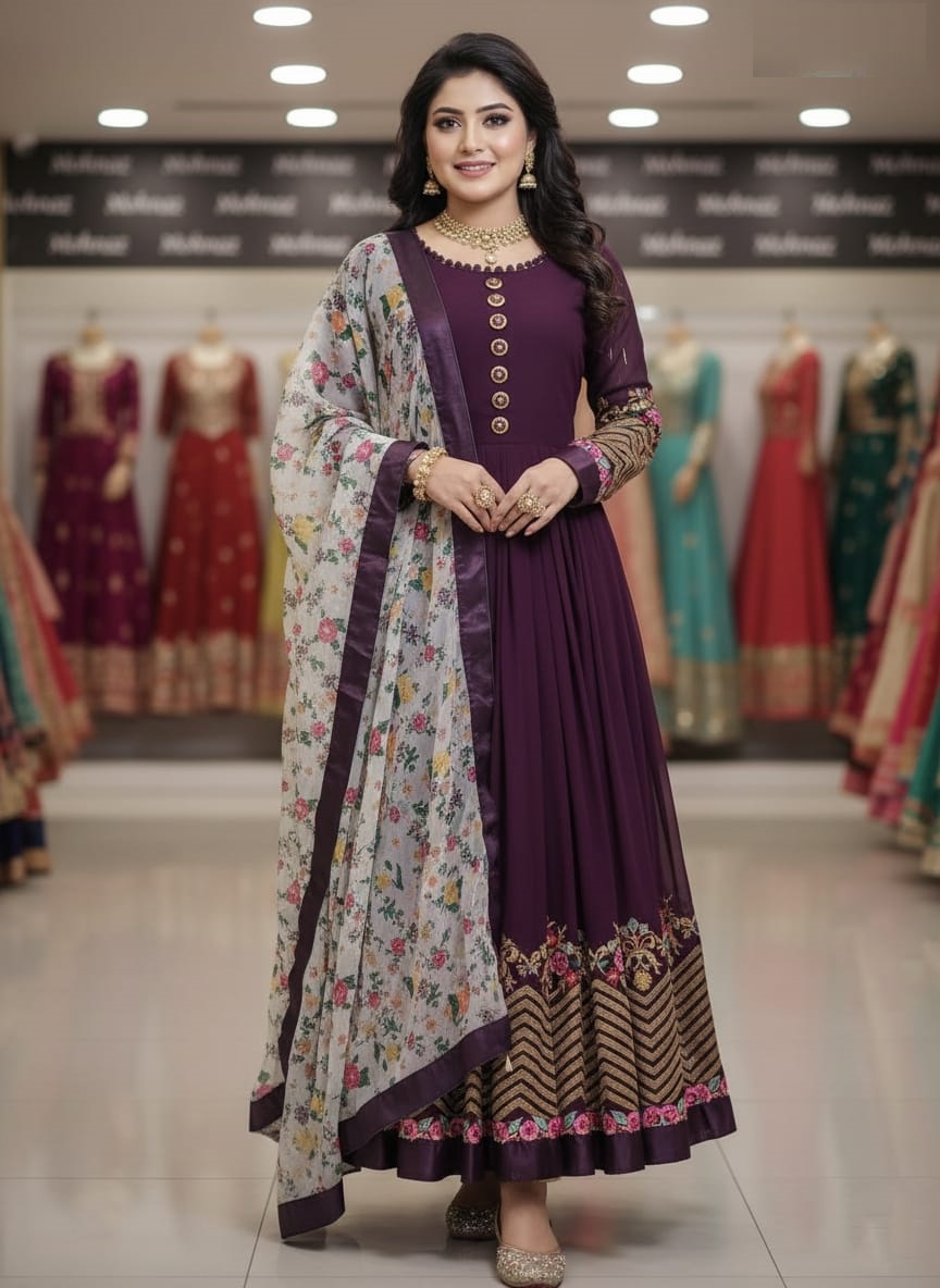 Jorjet Embroidery Party Dress প্রিমিয়াম জর্জেট এমব্রয়ডারি পার্টি ড্রেস - সেমি স্টিচড ও হাই-কোয়ালিটি ডিজাইন - Image 3