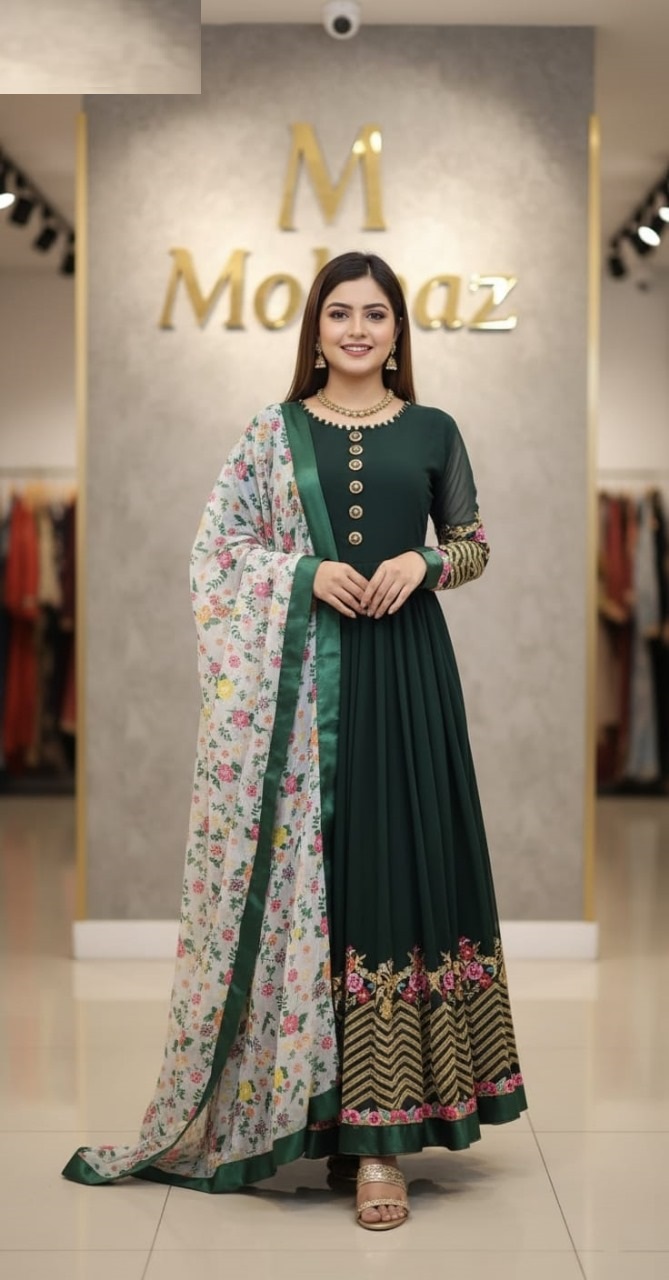 Jorjet Embroidery Party Dress প্রিমিয়াম জর্জেট এমব্রয়ডারি পার্টি ড্রেস - সেমি স্টিচড ও হাই-কোয়ালিটি ডিজাইন - Image 6