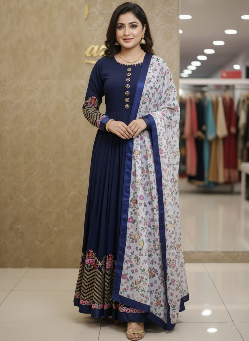 Jorjet Embroidery Party Dress প্রিমিয়াম জর্জেট এমব্রয়ডারি পার্টি ড্রেস - সেমি স্টিচড ও হাই-কোয়ালিটি ডিজাইন - Image 4