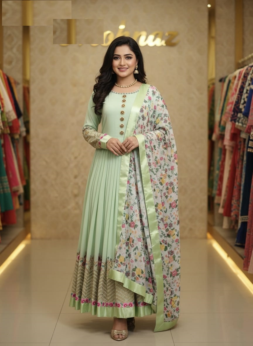 Jorjet Embroidery Party Dress প্রিমিয়াম জর্জেট এমব্রয়ডারি পার্টি ড্রেস - সেমি স্টিচড ও হাই-কোয়ালিটি ডিজাইন