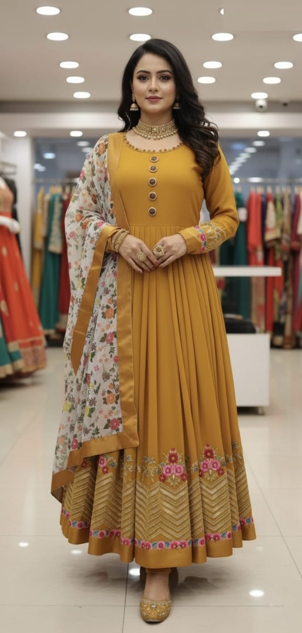 Jorjet Embroidery Party Dress প্রিমিয়াম জর্জেট এমব্রয়ডারি পার্টি ড্রেস - সেমি স্টিচড ও হাই-কোয়ালিটি ডিজাইন - Image 5